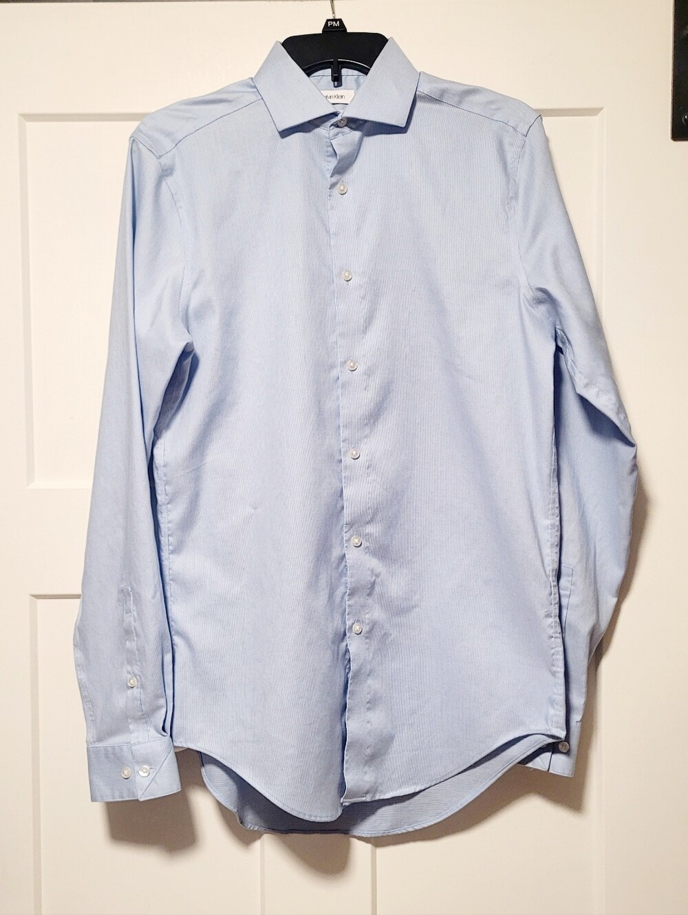 Calvin Klein Steel+ Slim Fit Stretch Long Sleeve Dress Shirt 15 34/35 Blue Check